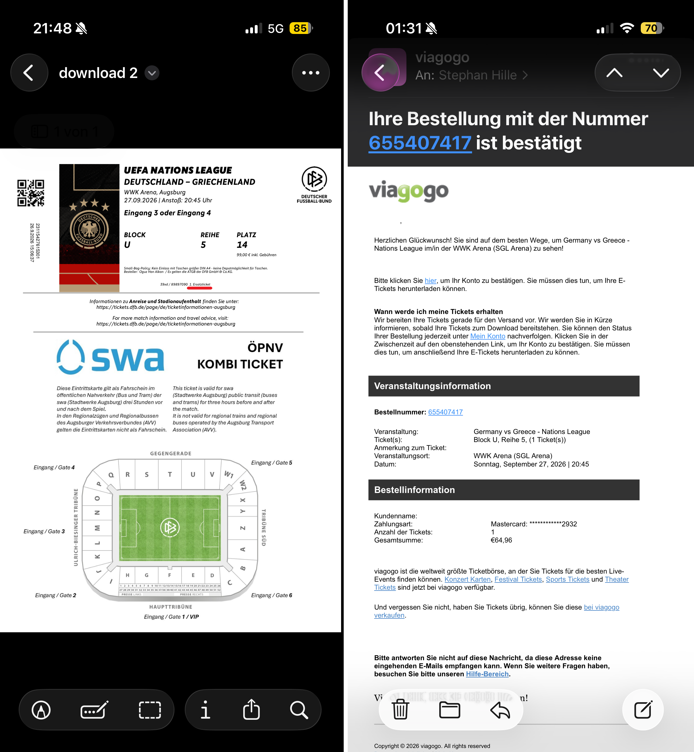 Viagogo-Bestellung