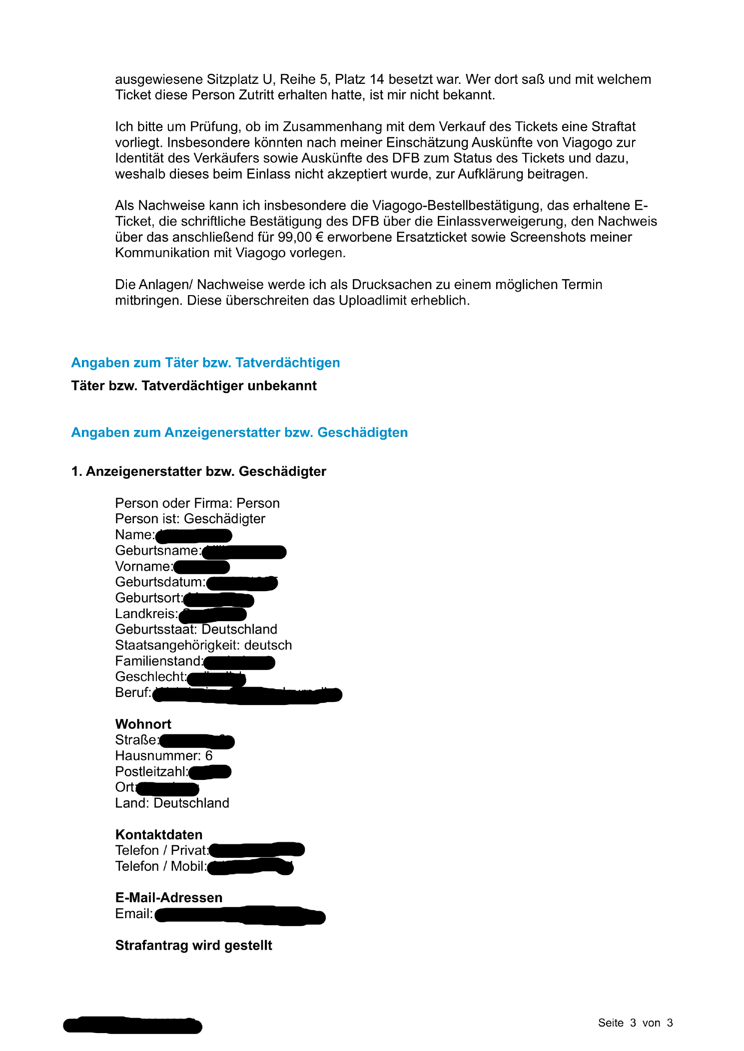 Strafanzeige gegen den unbekannten Ticketverkäufer – Seite 3
